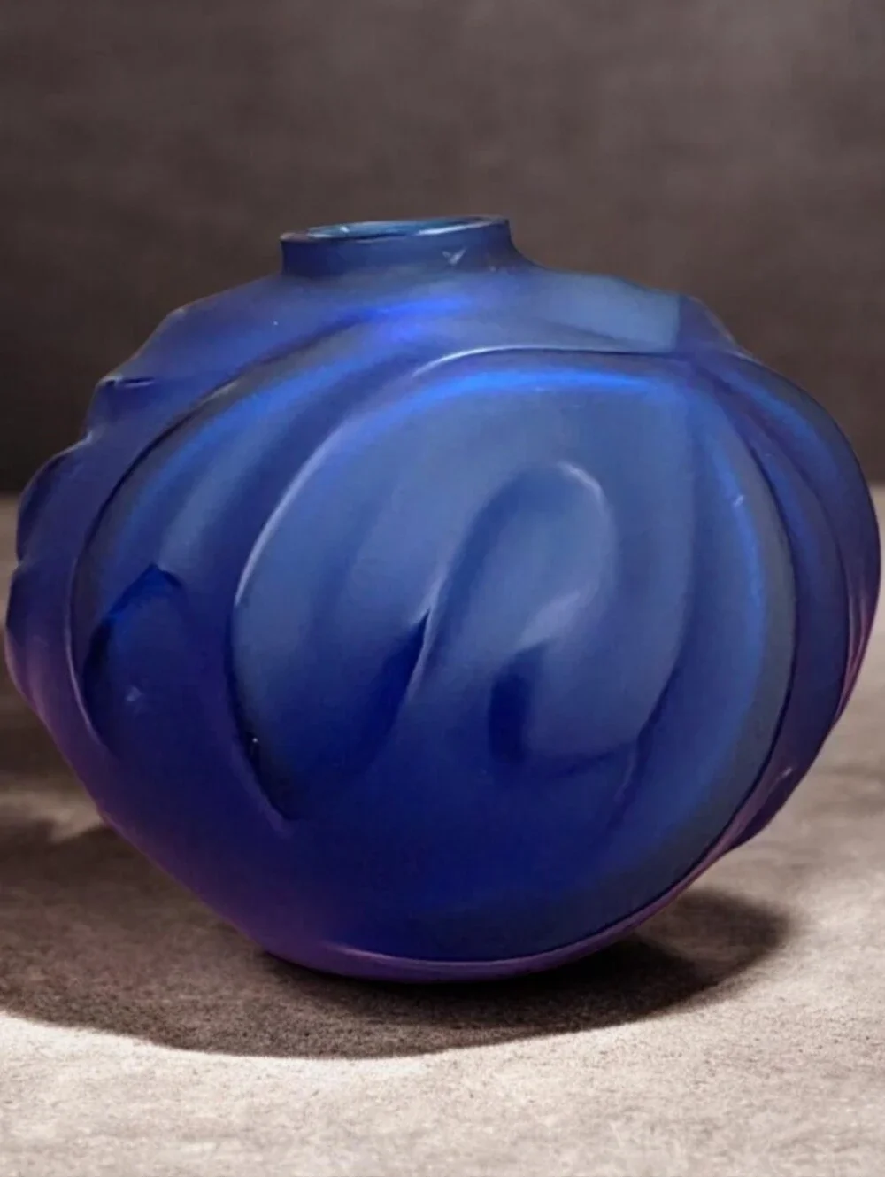 Lalique France Crystal Royal Palm Soliflore Bud Vase Cobalt Blue Signed Vintage